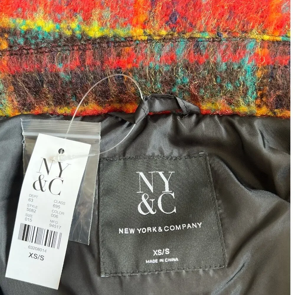 New York & Company Plaid Belted Wool-Blend Cape Jacket, XS/S